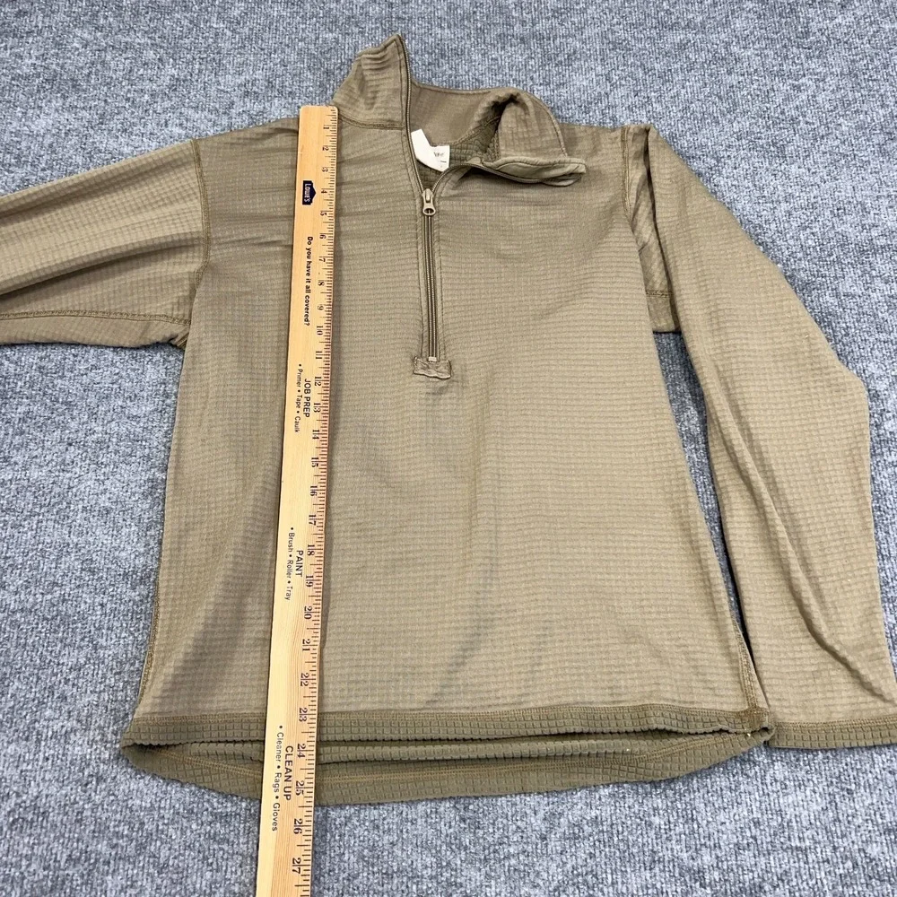 Military Mens Base Layer‎ Small Brown Thermal Fleece Thumb Hole 1/2 Zip Pullover